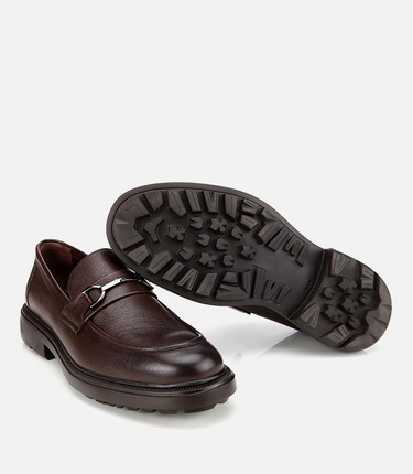  Erkek Deri Kahverengi Tokalı Günlük Loafer