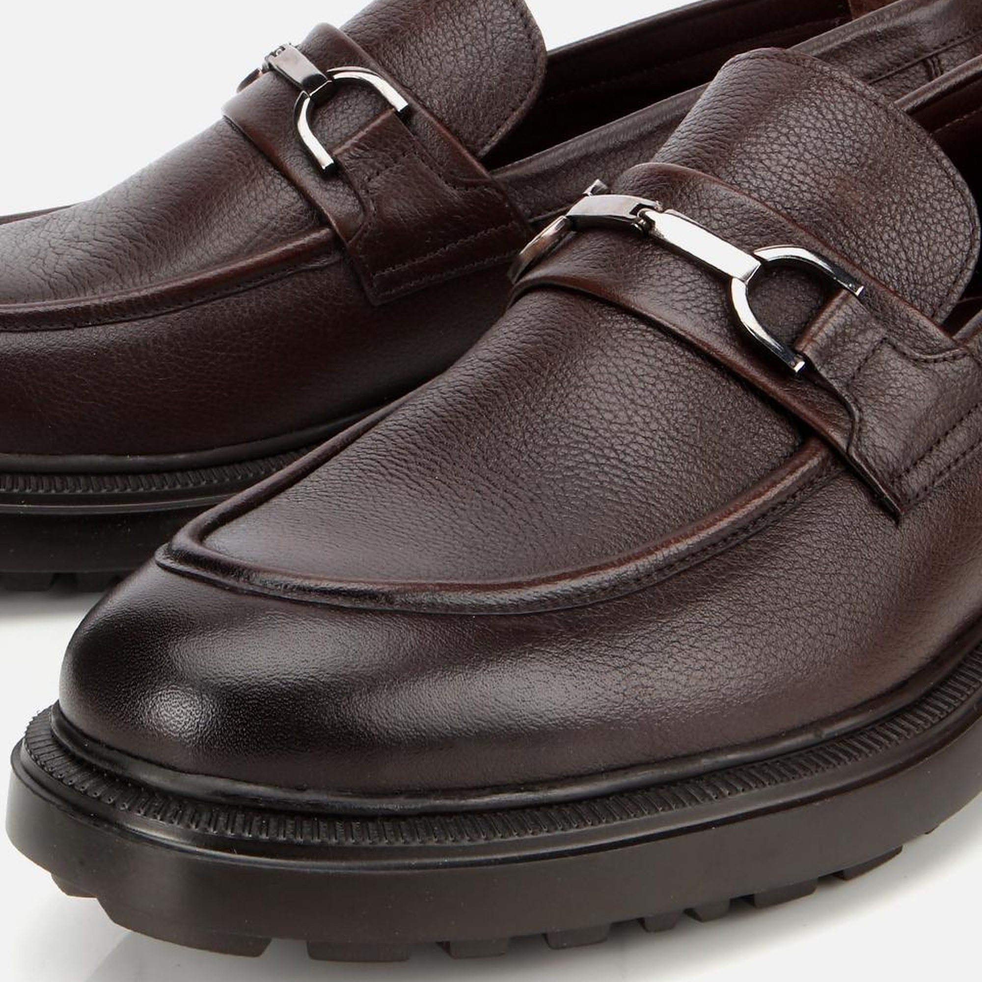 Erkek Deri Kahverengi Tokalı Günlük Loafer