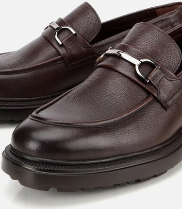  Erkek Deri Kahverengi Tokalı Günlük Loafer