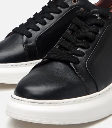  Erkek Deri Siyah Hafif Tabanlı Spor Ayakkabı