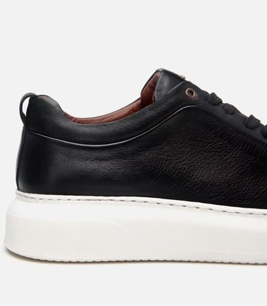  Erkek Deri Siyah Hafif Tabanlı Spor Ayakkabı