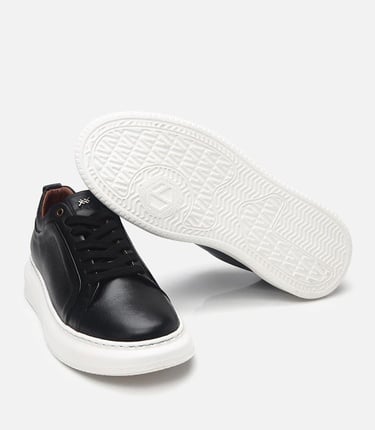  Erkek Deri Siyah Hafif Tabanlı Spor Ayakkabı