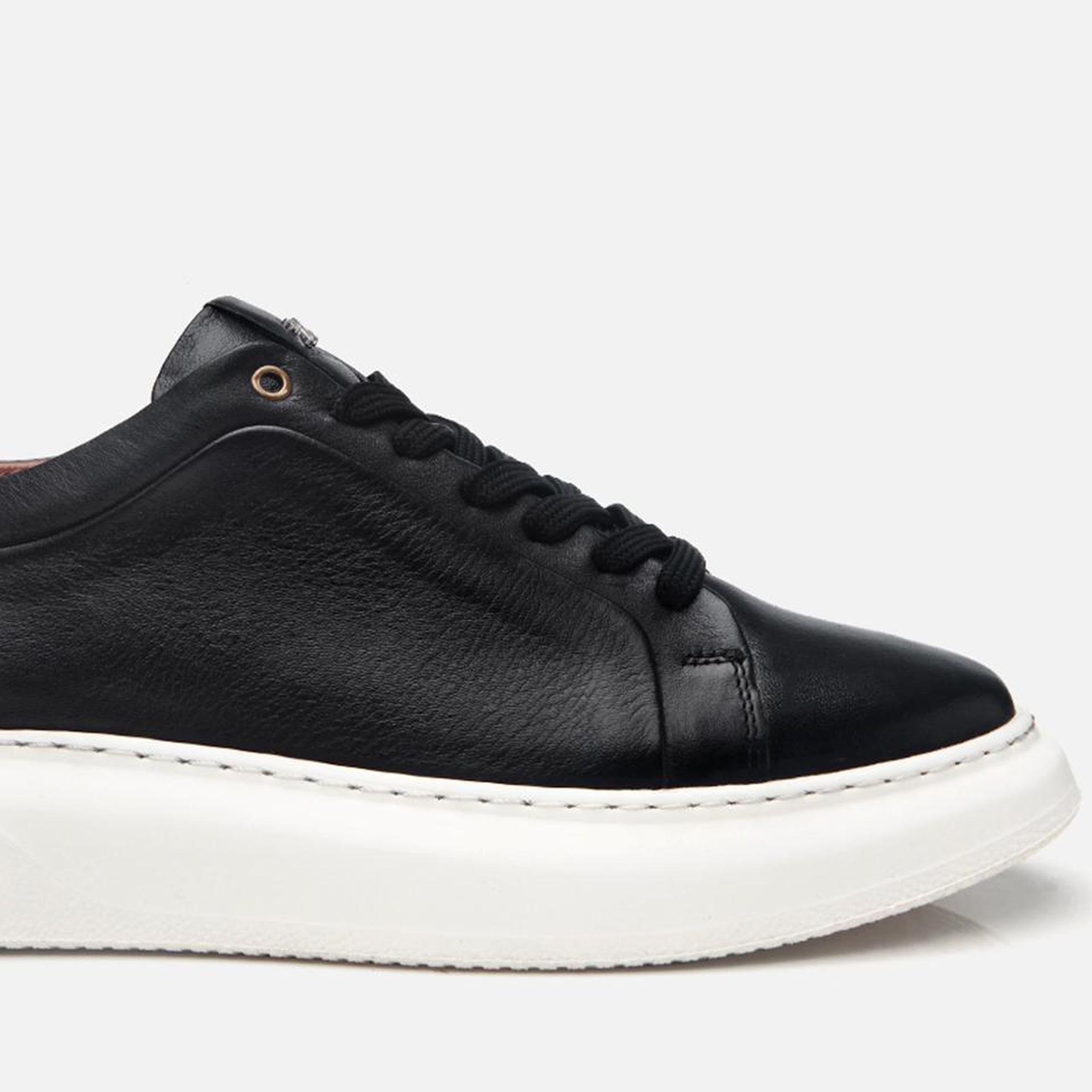 Erkek Deri Siyah Hafif Tabanlı Spor Ayakkabı