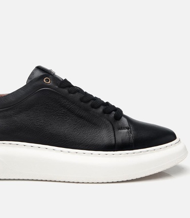  Erkek Deri Siyah Hafif Tabanlı Spor Ayakkabı