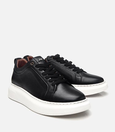  Erkek Deri Siyah Hafif Tabanlı Spor Ayakkabı