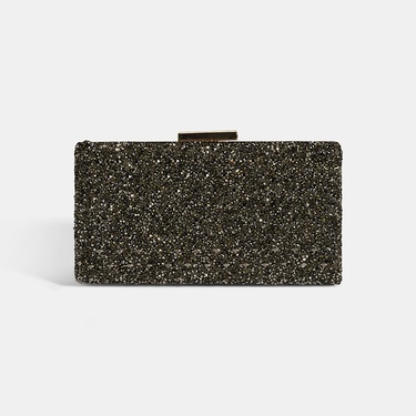  Kadın Antrasit Taşlı Gold Omuz Askılı Gece El Çantası