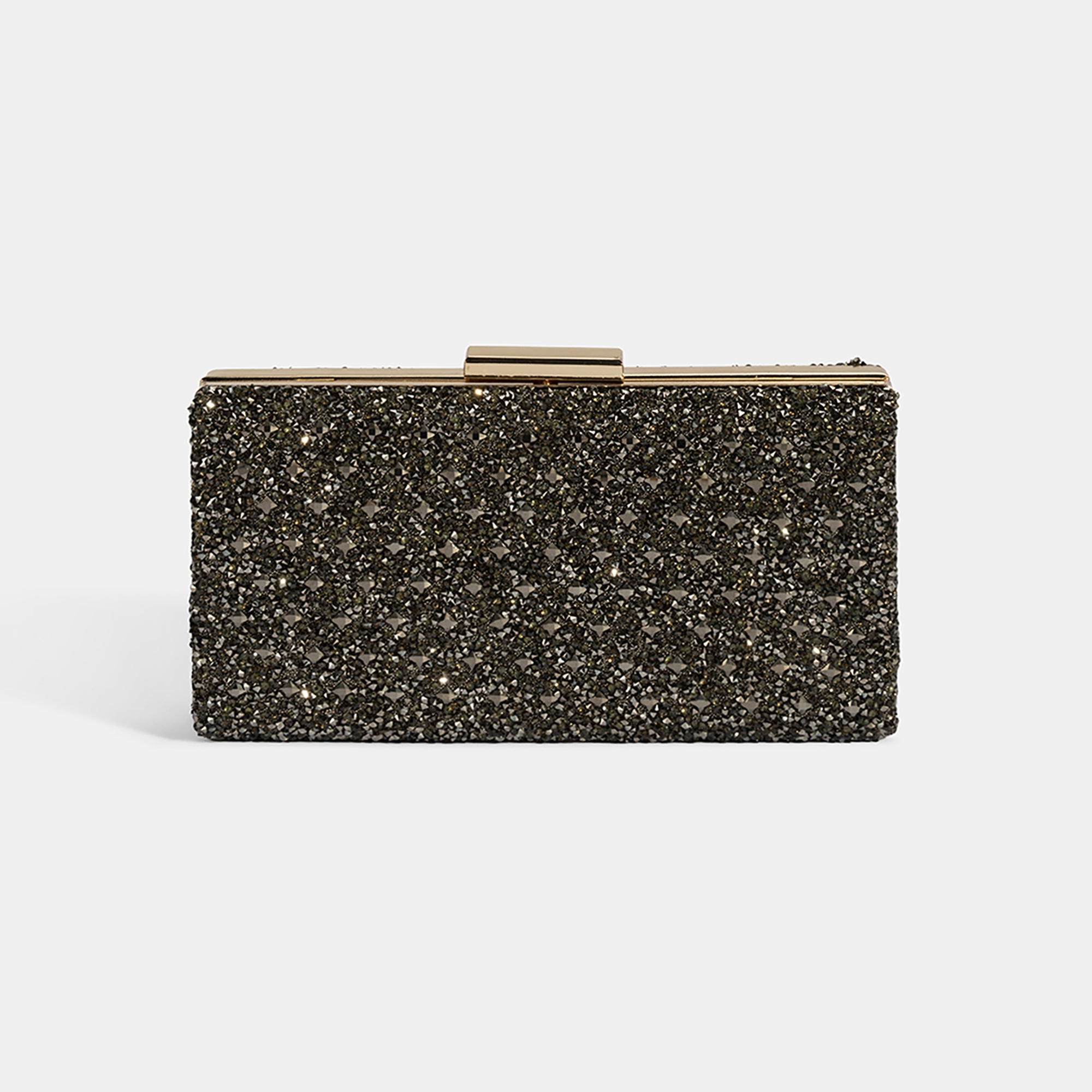 Kadın Antrasit Taşlı Gold Omuz Askılı Gece El Çantası