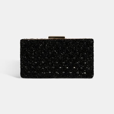  Kadın Siyah Taşlı Gold Askılı Gece El Çantası