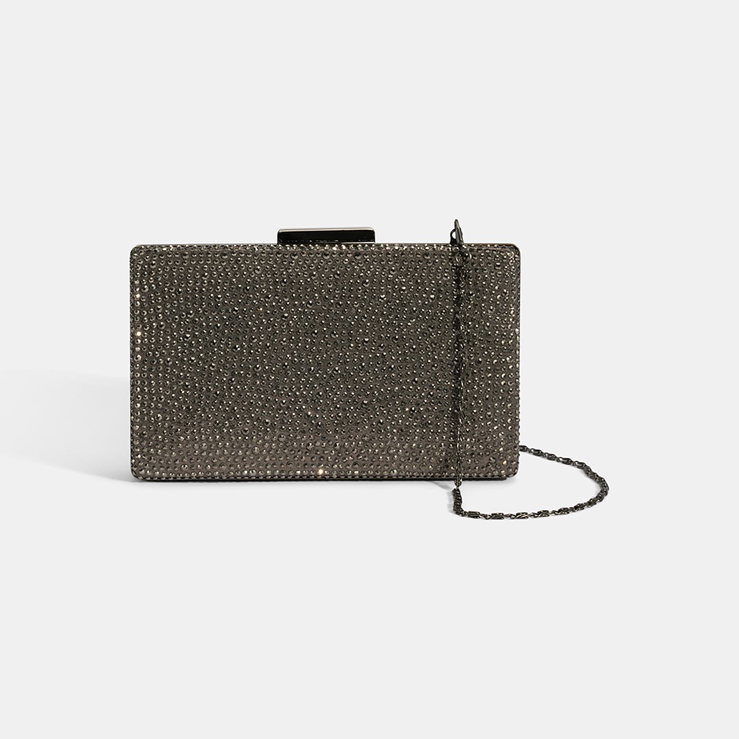  Kadın Antrasit Gümüş Taş Detaylı Gece El Çantası