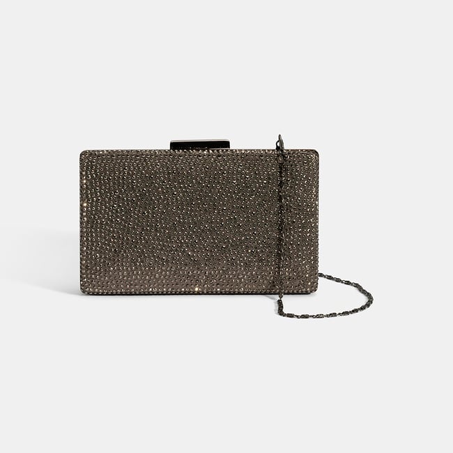  Kadın Antrasit Gümüş Taş Detaylı Gece El Çantası