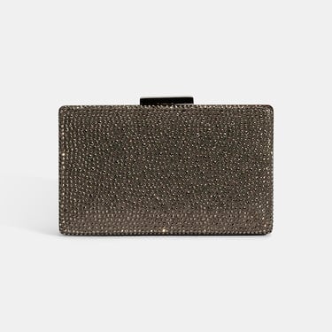  Kadın Antrasit Gümüş Taş Detaylı Gece El Çantası