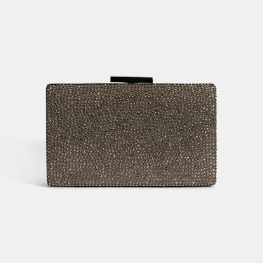  Kadın Antrasit Gümüş Taş Detaylı Gece El Çantası