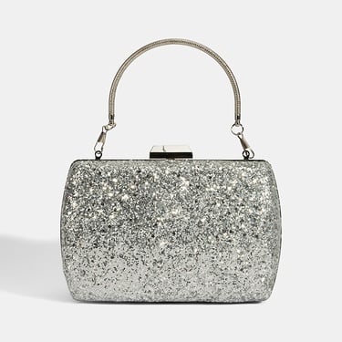  Kadın Siyah Işıltılı Gümüş Omuz Askılı Abiye El Çantası