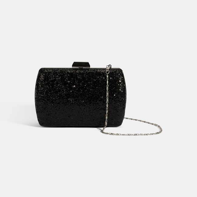  Kadın Siyah Işıltılı Gümüş Omuz Askılı Abiye El Çantası