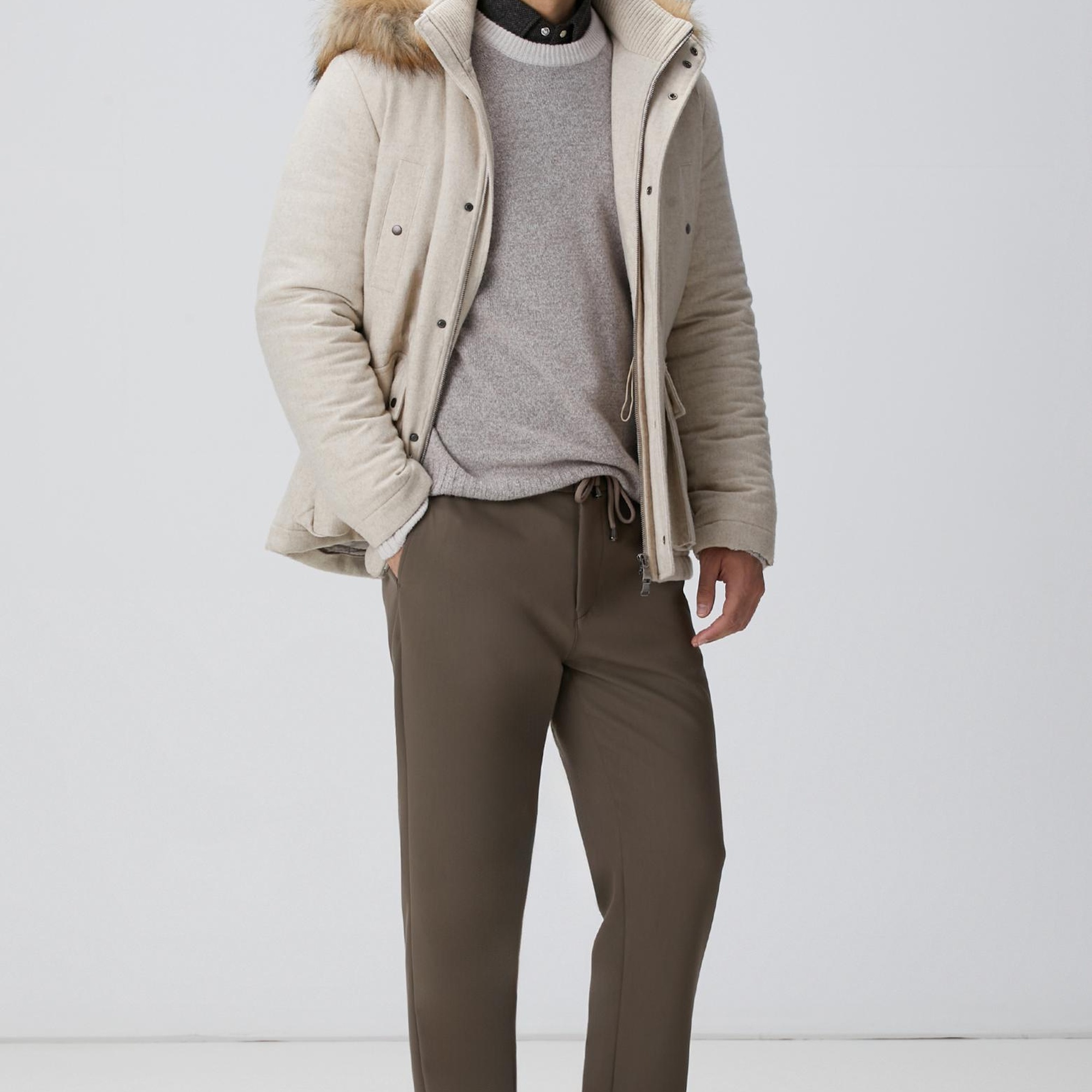 Network Erkek Taş Yün Kaşmir Karışımlı Casual Kaban