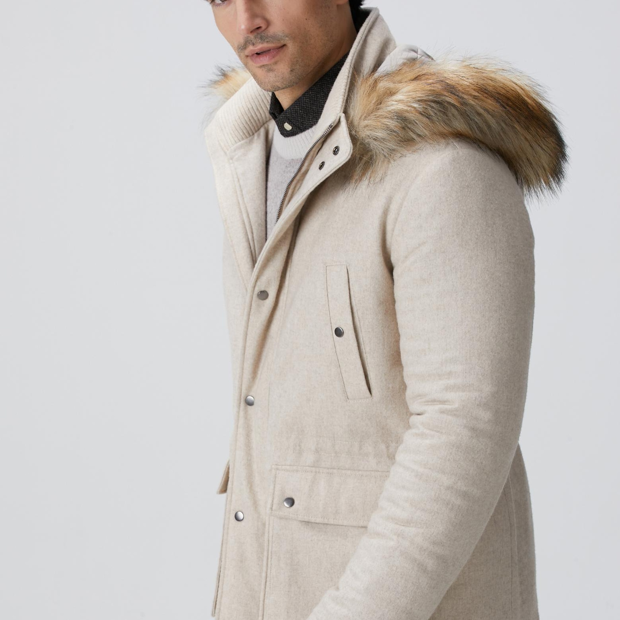 Network Erkek Taş Yün Kaşmir Karışımlı Casual Kaban