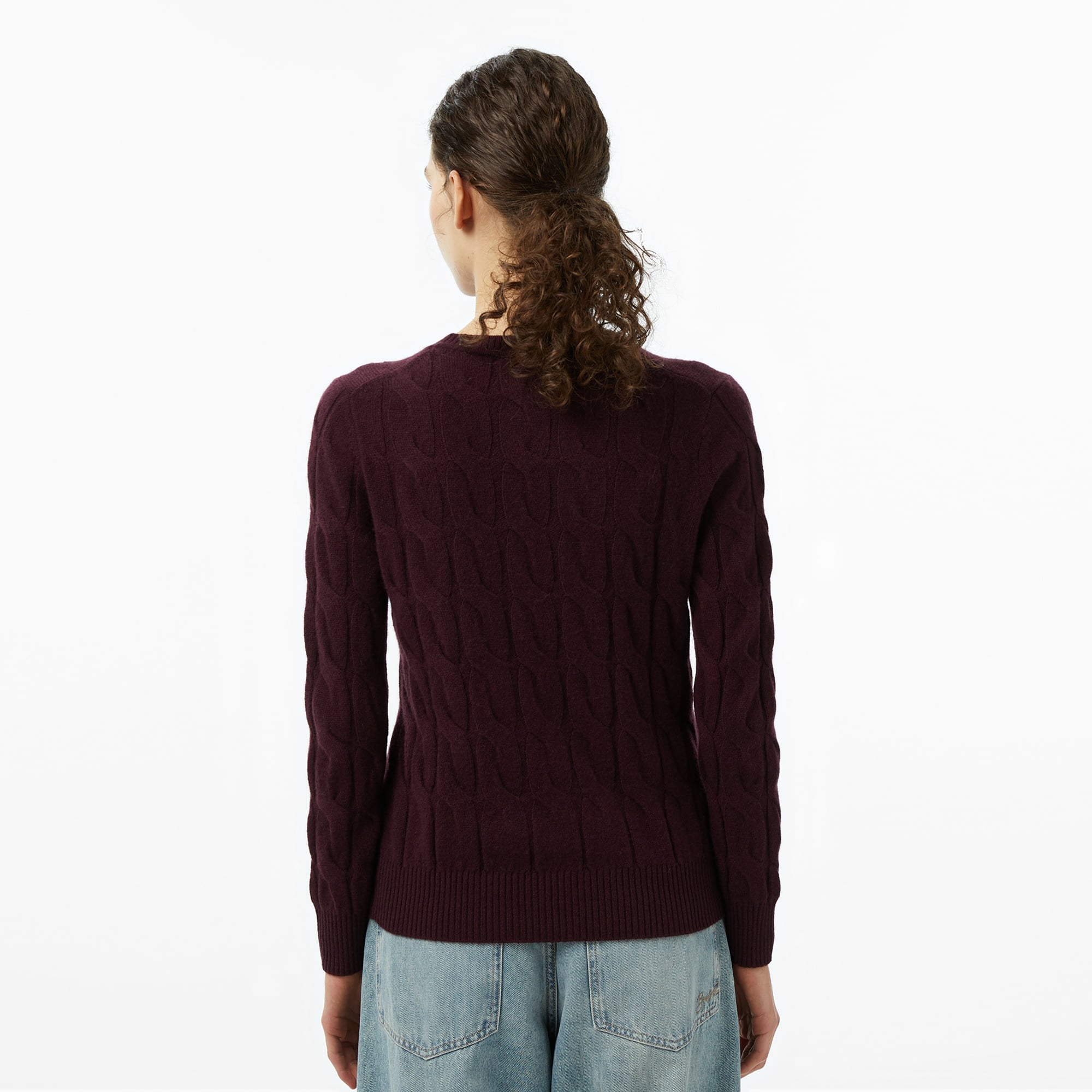 Tommy Hilfiger Soft Wool Cable Kadın Bordo Kazak