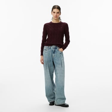  Tommy Hilfiger Soft Wool Cable Kadın Bordo Kazak