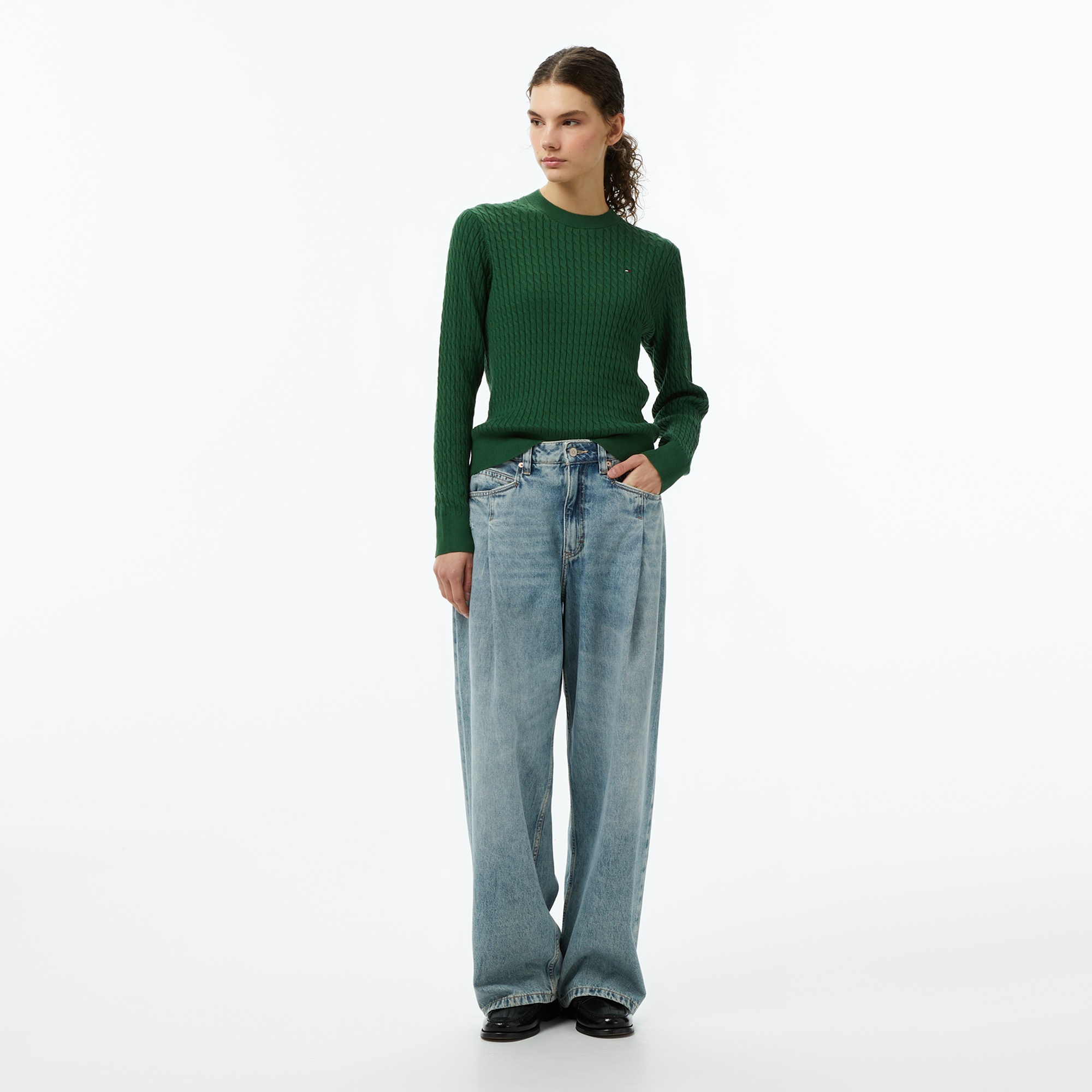 Tommy Hilfiger Cable Kadın Yeşil Kazak