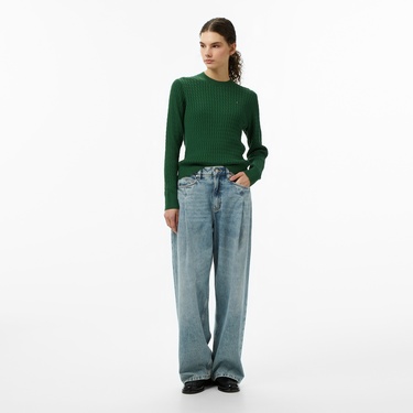  Tommy Hilfiger Cable Kadın Yeşil Kazak