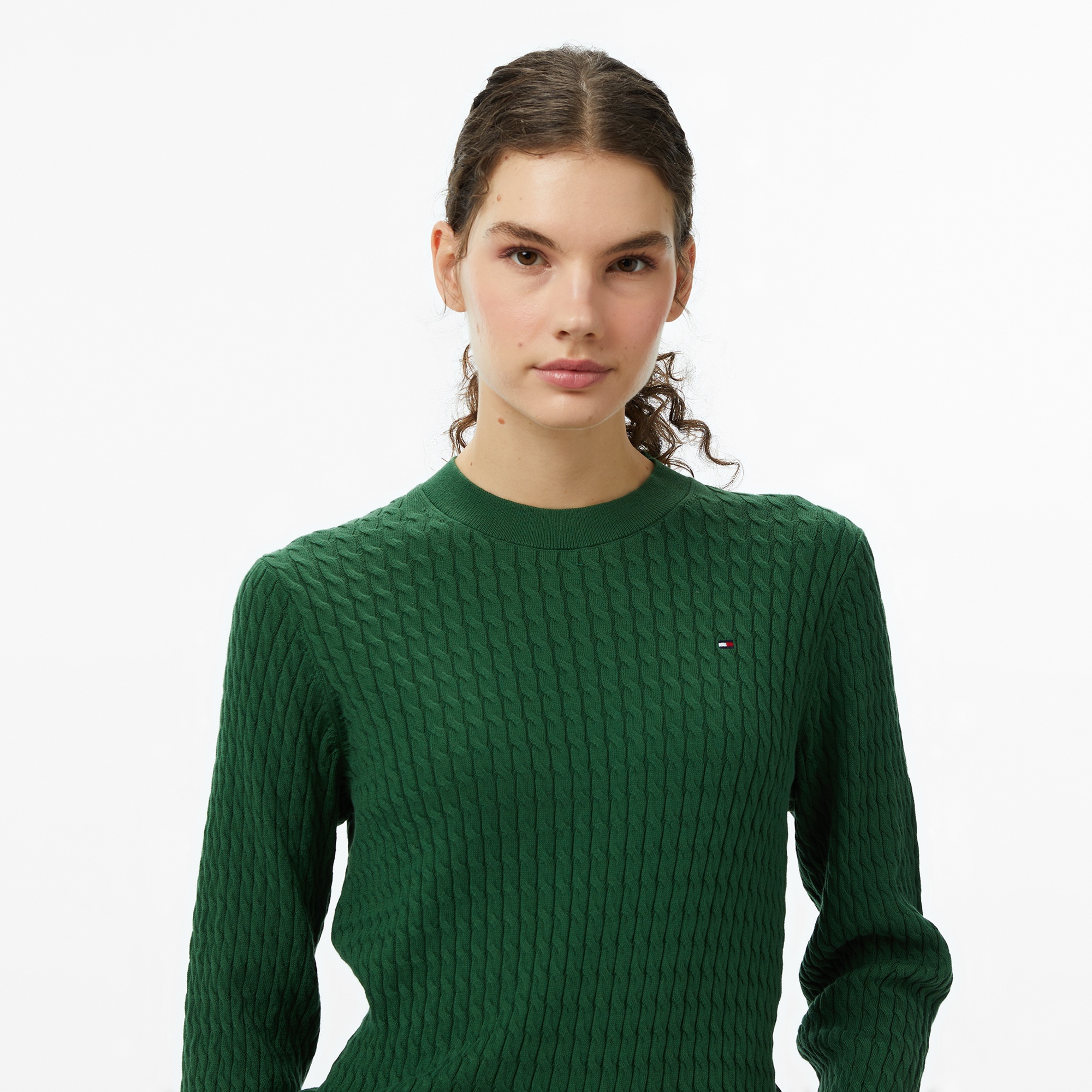 Tommy Hilfiger Cable Kadın Yeşil Kazak