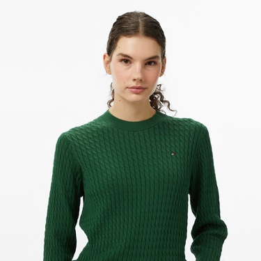 Tommy Hilfiger Cable Kadın Yeşil Kazak