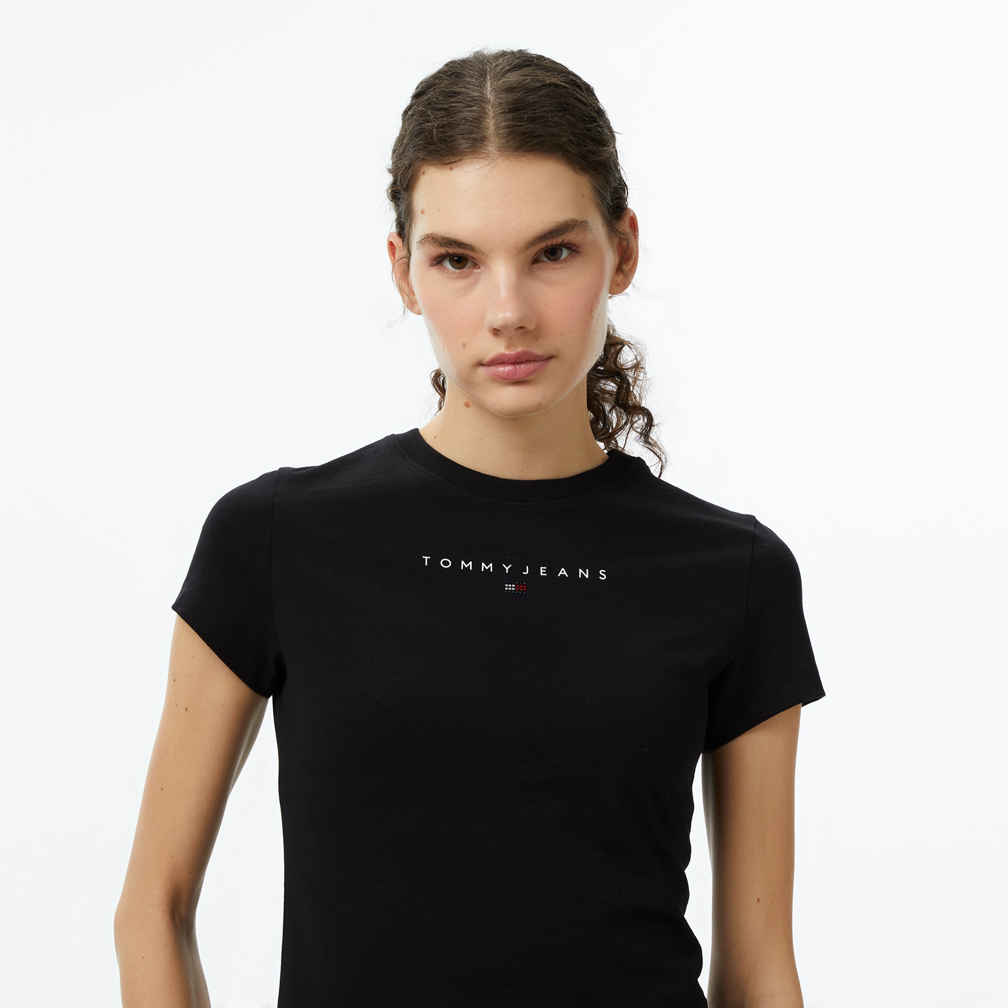 Tommy Jeans Slim Bling Linear Kadın Siyah T-Shirt