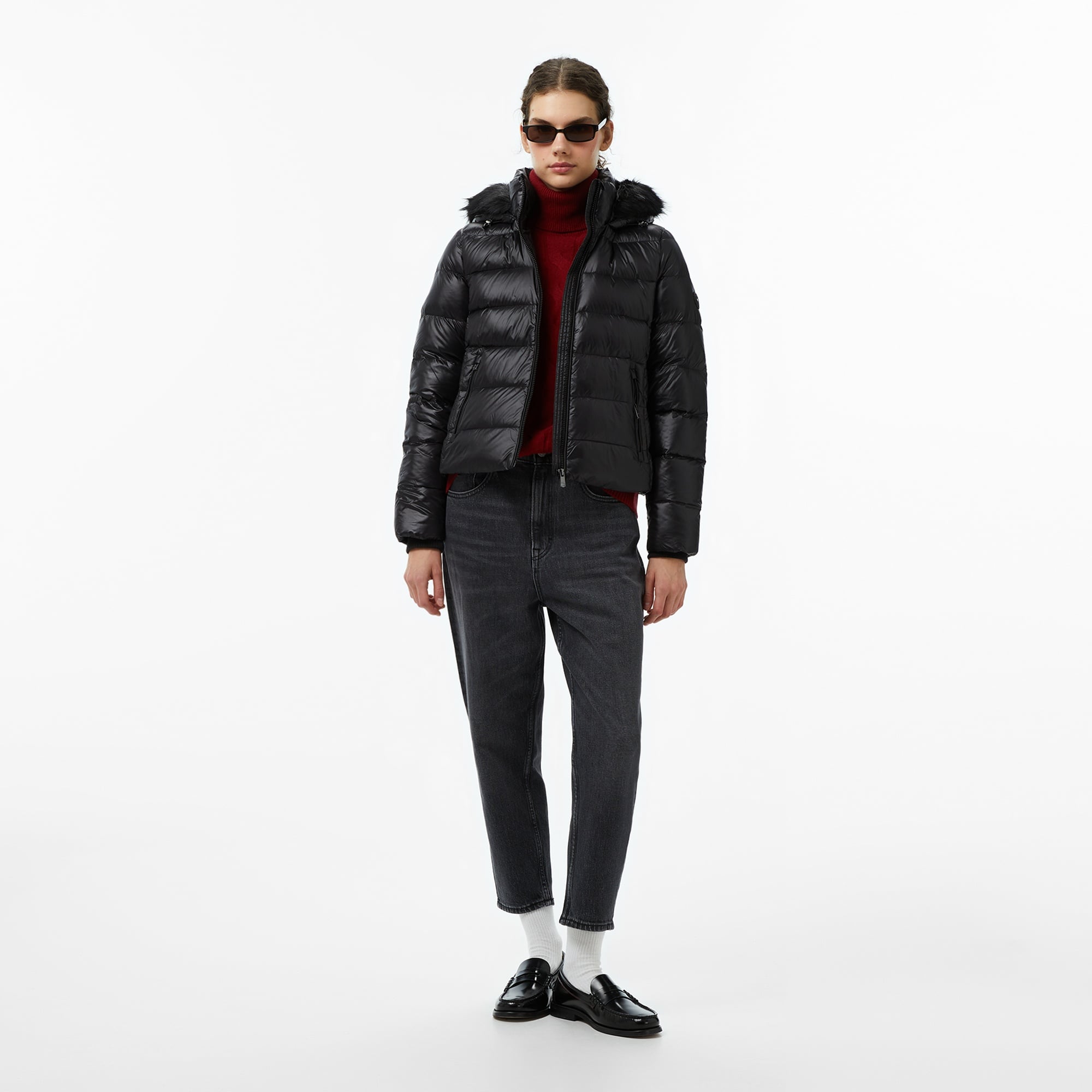 Tommy Hilfiger Gloss Down Slim Kadın Siyah Puffer Mont