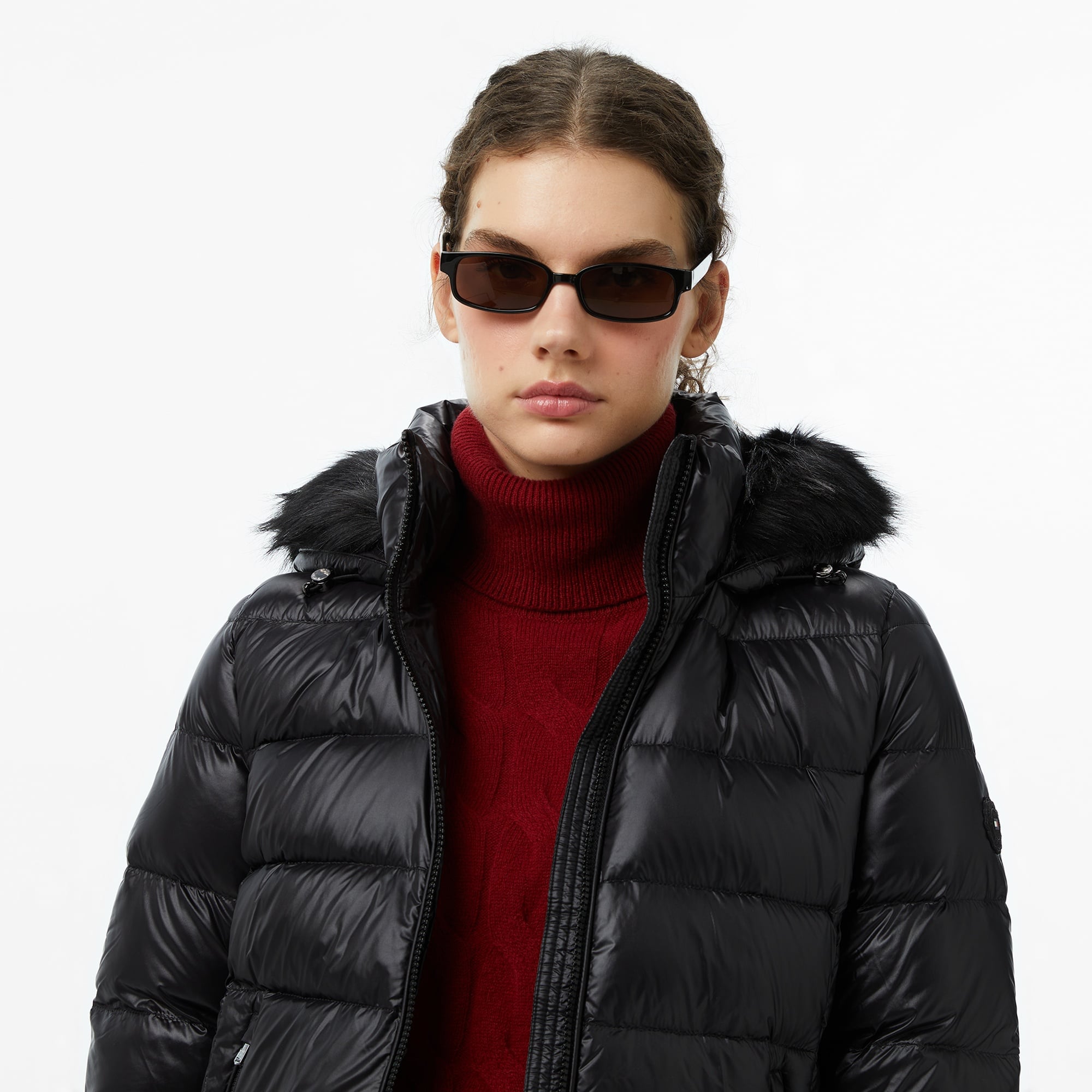 Tommy Hilfiger Gloss Down Slim Kadın Siyah Puffer Mont