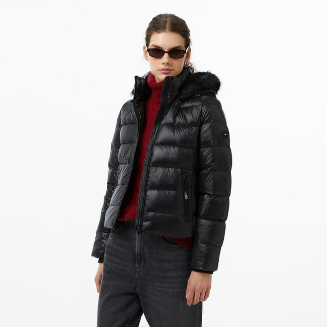  Tommy Hilfiger Gloss Down Slim Kadın Siyah Puffer Mont