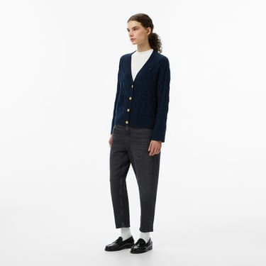  Tommy Hilfiger Mainline Soft Wool Cable Cardigan Kadın Lacivert Hırka