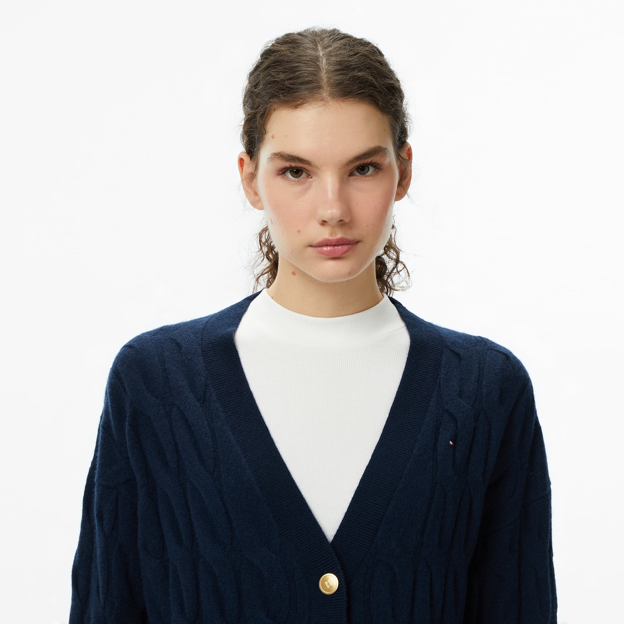 Tommy Hilfiger Mainline Soft Wool Cable Cardigan Kadın Lacivert Hırka