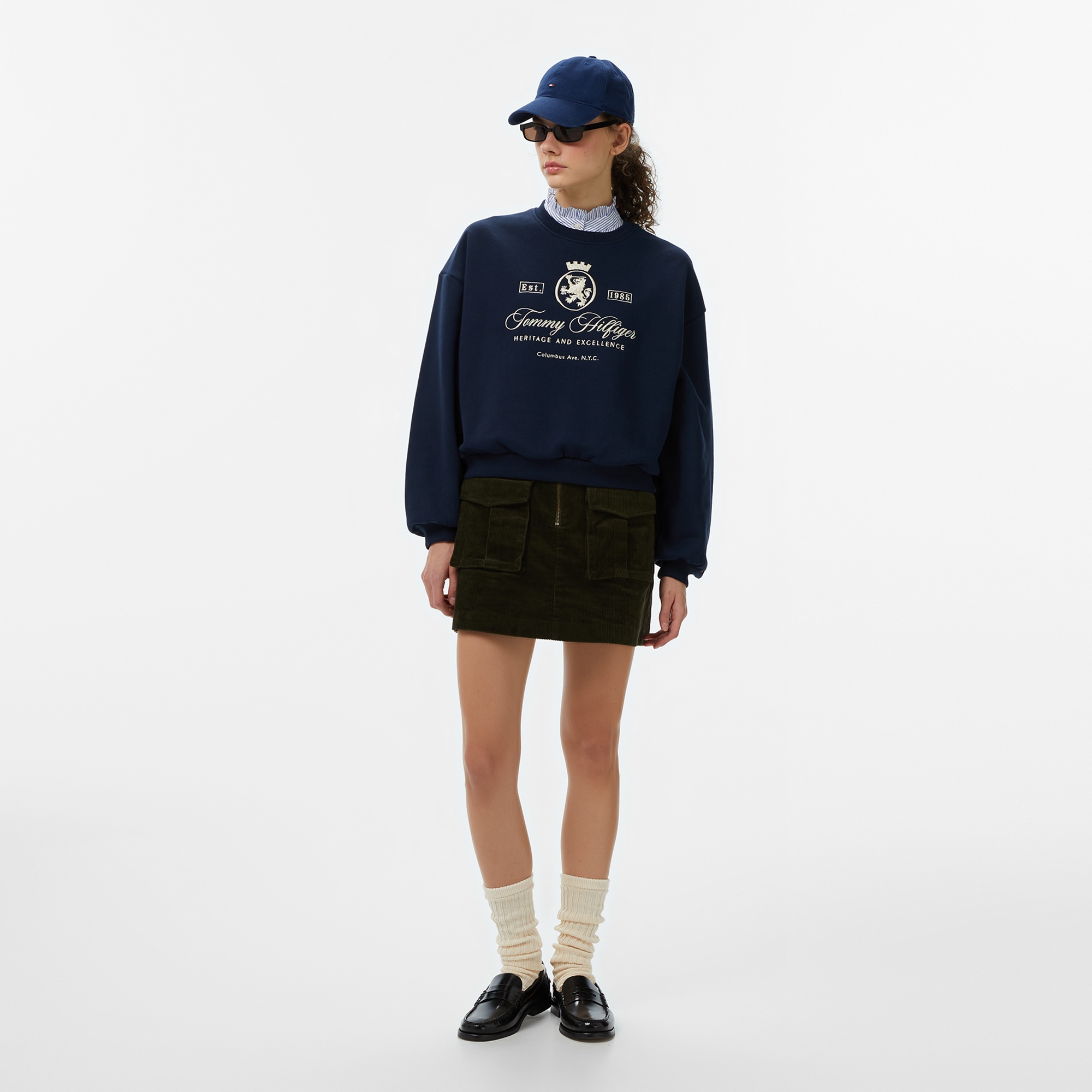 Tommy Hilfiger Varsity Crest Fleece Kadın Lacivert Sweatshirt