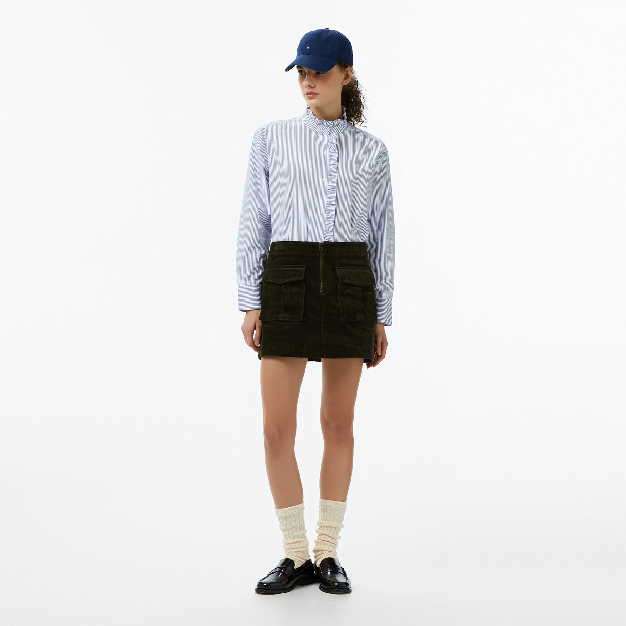 Tommy Hilfiger Poplin Ruffle Kadın Mavi Gömlek