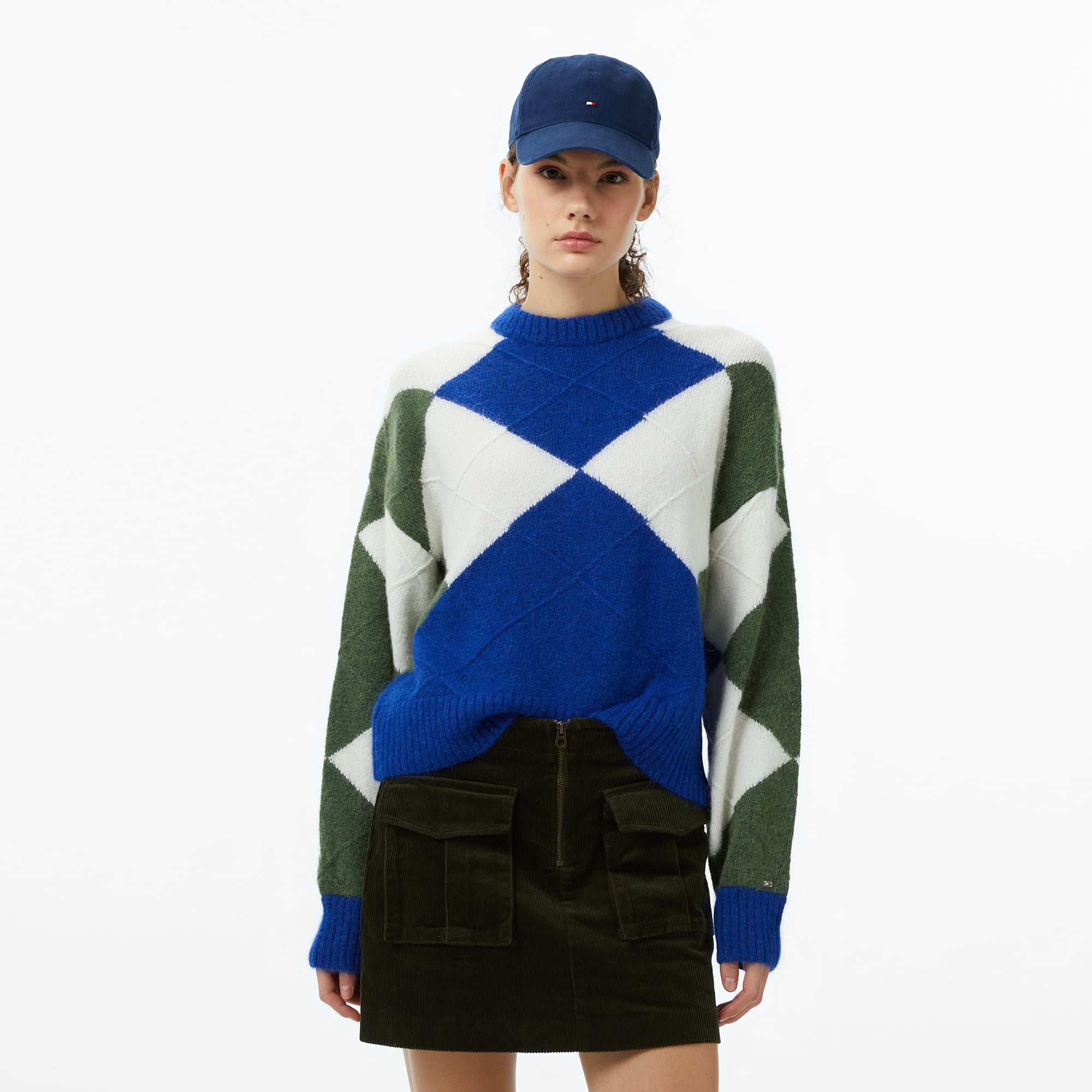  Tommy Hilfiger Alpaca Blend Argyle Kadın Mavi Kazak