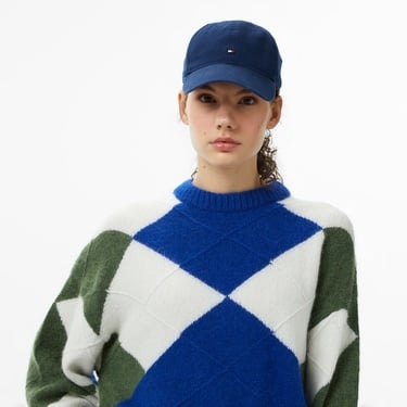  Tommy Hilfiger Alpaca Blend Argyle Kadın Mavi Kazak