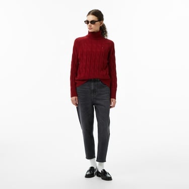  Tommy Hilfiger Soft Wool Cable Roll Kadın Kırmızı Kazak