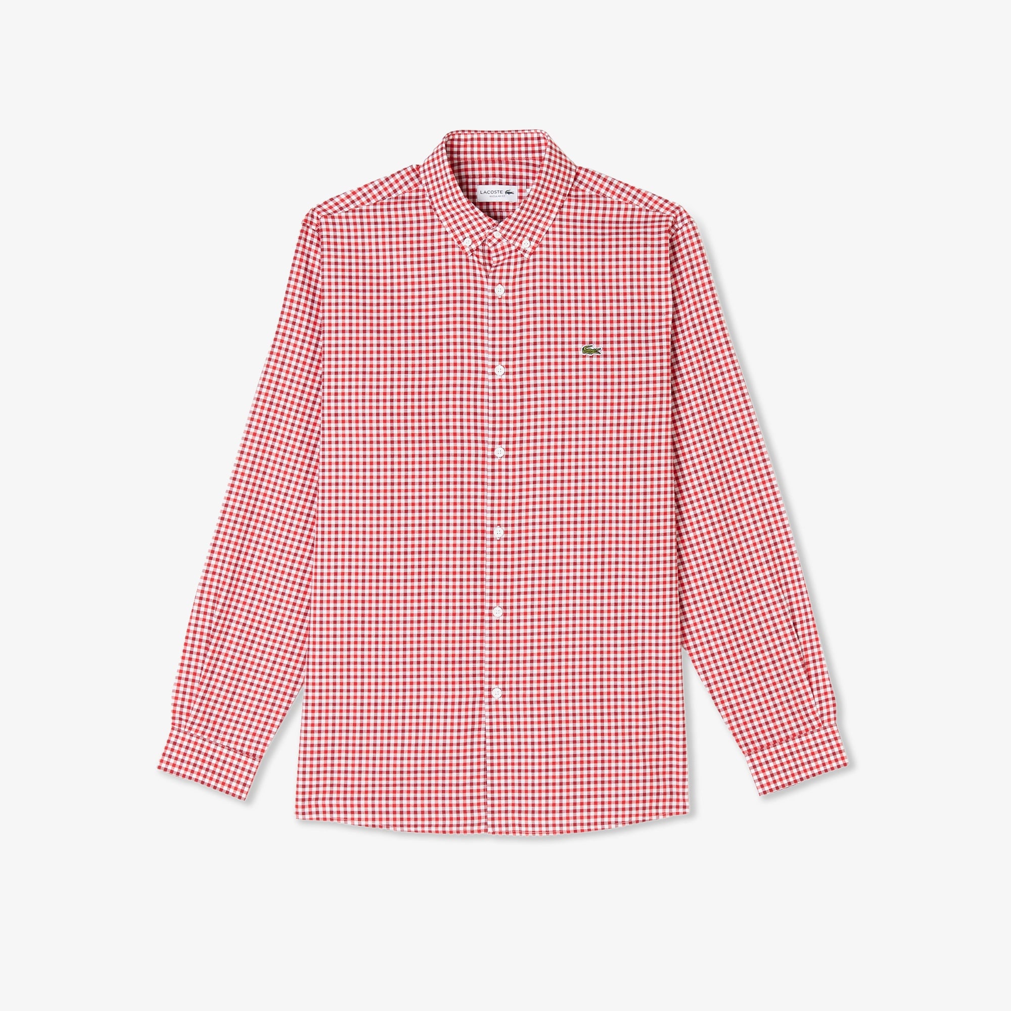 Erkek Regular Fit Düğmeli Yaka Kareli Kırmızı Gömlek