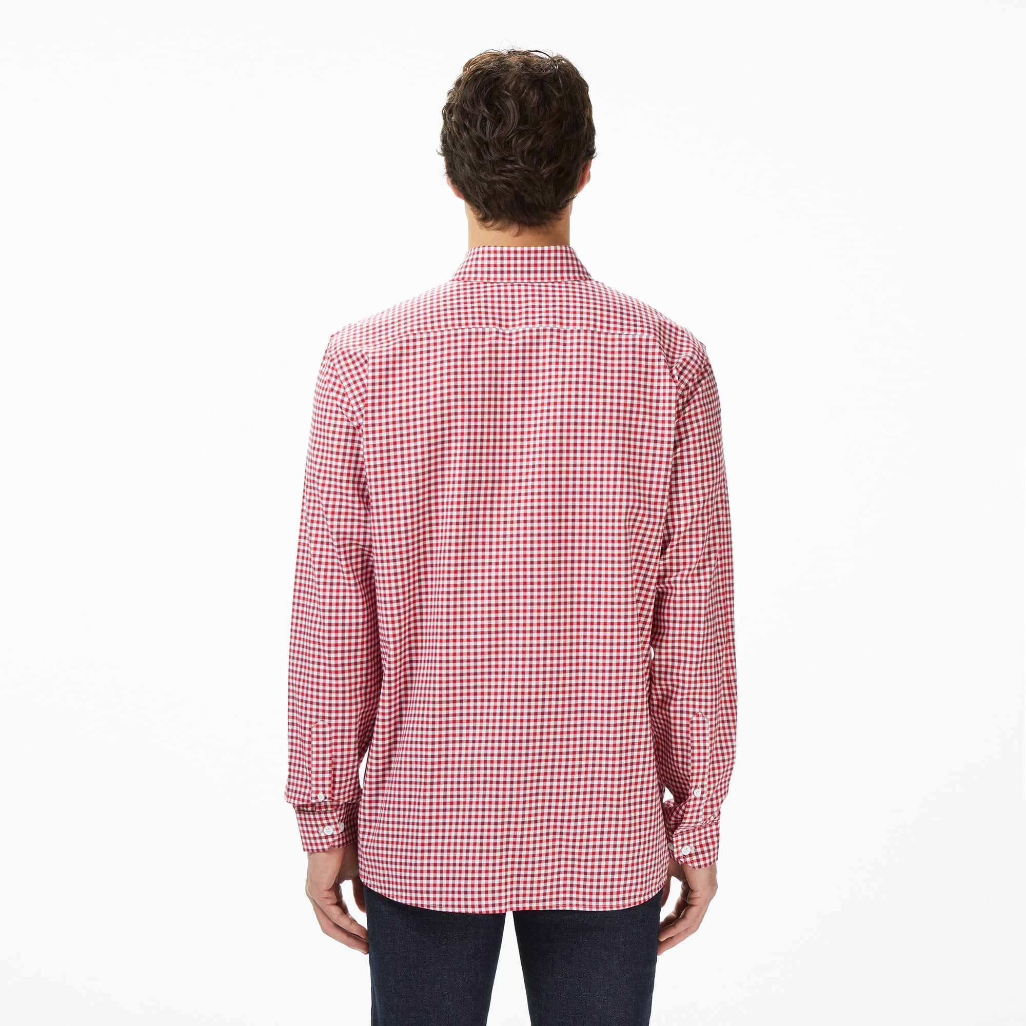 Erkek Regular Fit Düğmeli Yaka Kareli Kırmızı Gömlek