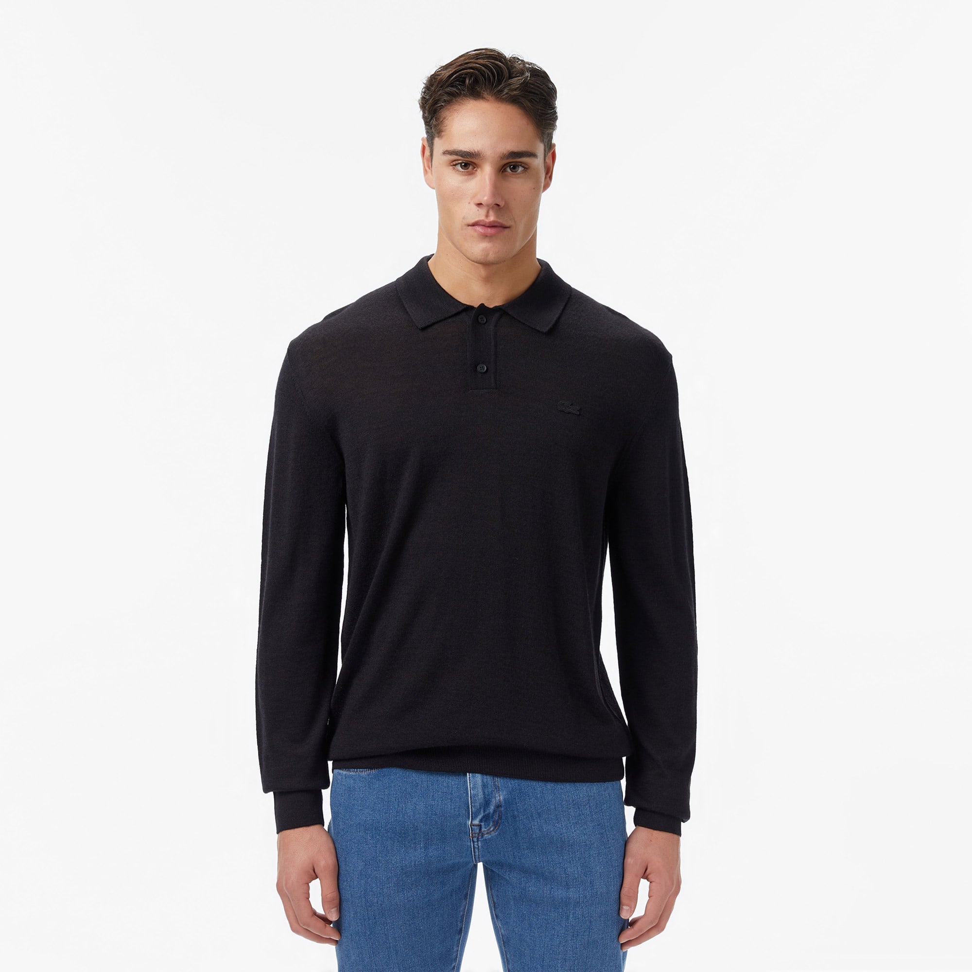 Erkek Classic Fit Polo Yaka Siyah Kazak