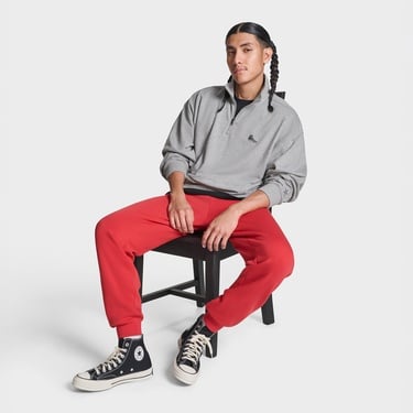  Converse Erkek Sneaker Logolu Gri Loose Fit Yarım Fermuarlı Sweatshirt