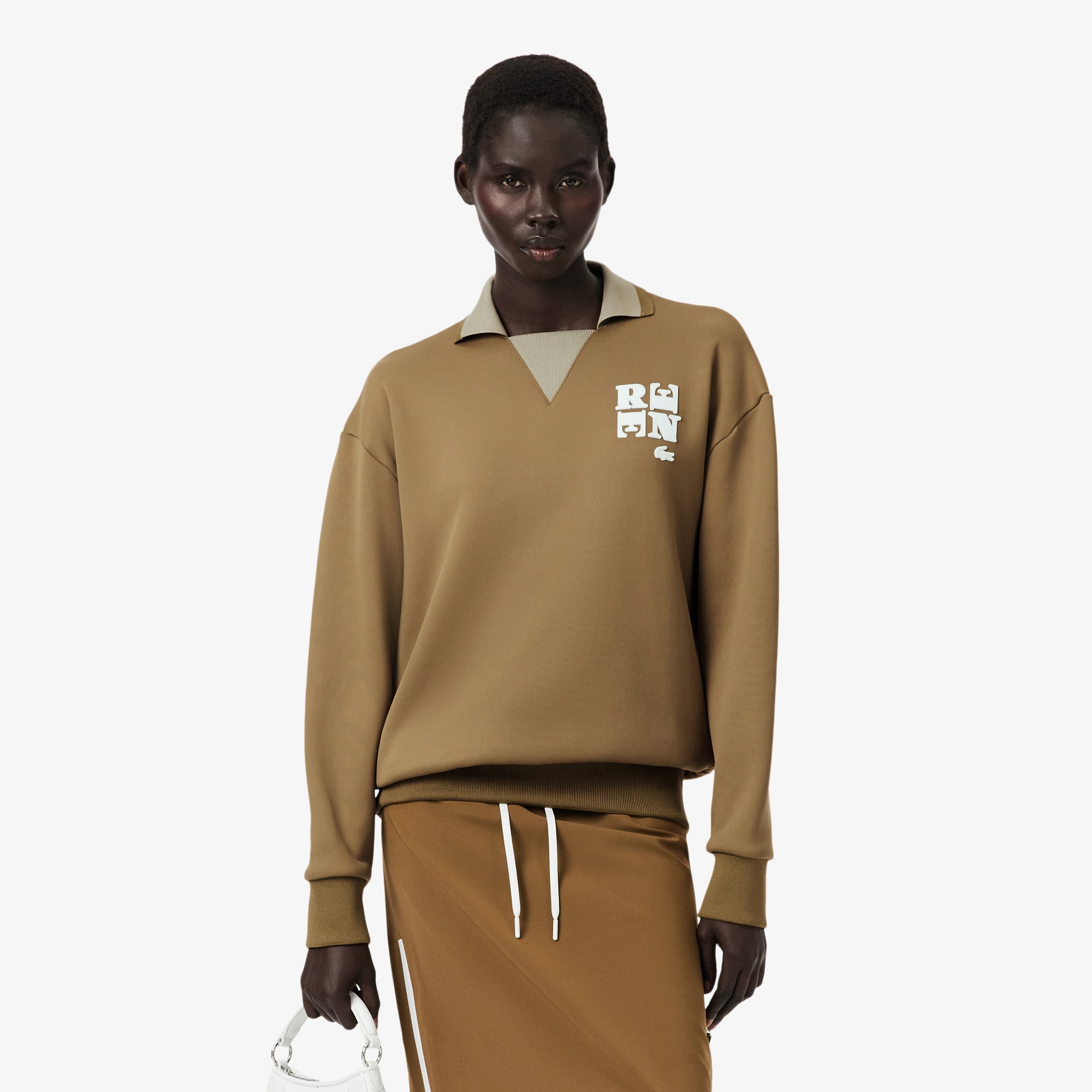  Lacoste Runway Kadın Polo Yaka Kahverengi Sweatshirt