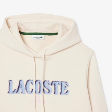  Lacoste Kadın Relaxed Fit Kapüşonlu Baskılı Krem Sweatshirt