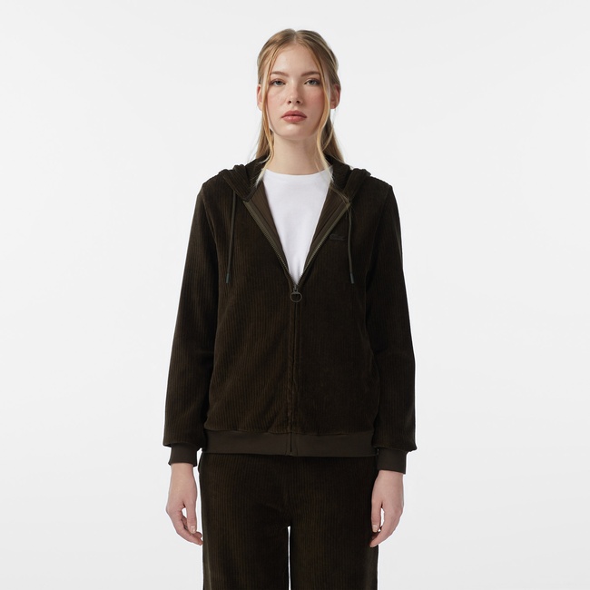  Lacoste Kadın Regular Fit Kapüşonlu Haki Sweatshirt