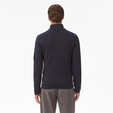  Erkek Classic Fit Yarım Fermuarlı Çizgili Lacivert Kazak