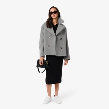  Lacoste Kadın Oversize Fit Koyu Gri Kaban