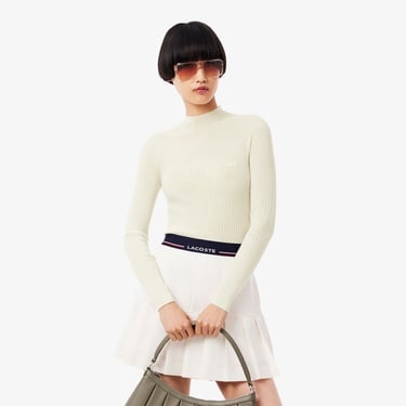  Lacoste Kadın Slim Fit Dik Yaka Beyaz Kazak