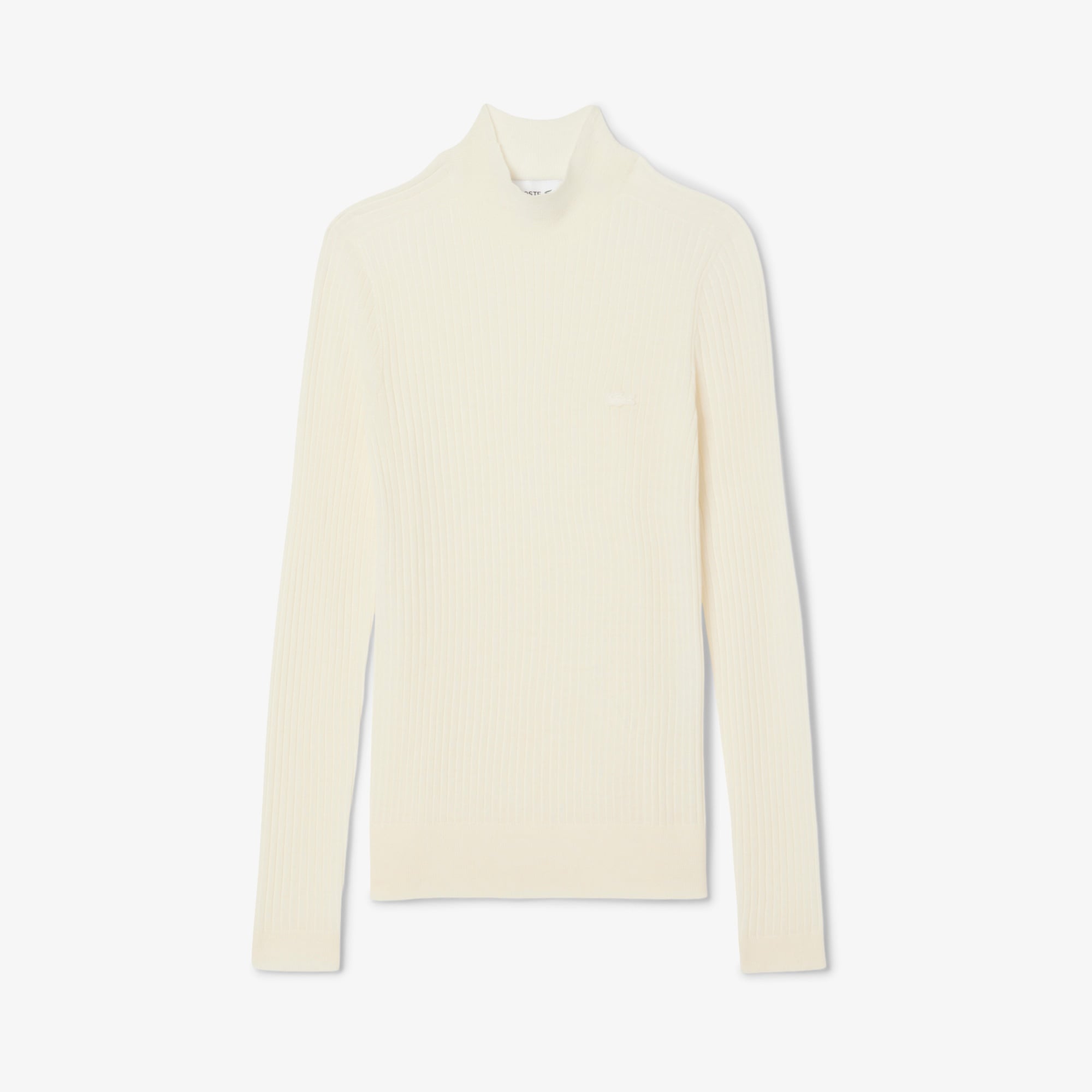 Lacoste Kadın Slim Fit Dik Yaka Beyaz Kazak