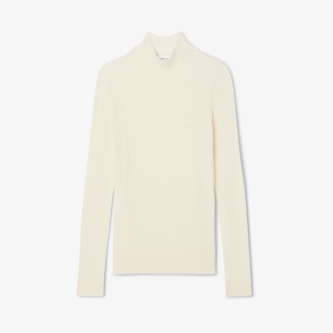  Lacoste Kadın Slim Fit Dik Yaka Beyaz Kazak