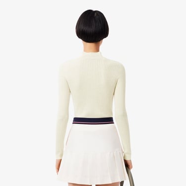  Lacoste Kadın Slim Fit Dik Yaka Beyaz Kazak